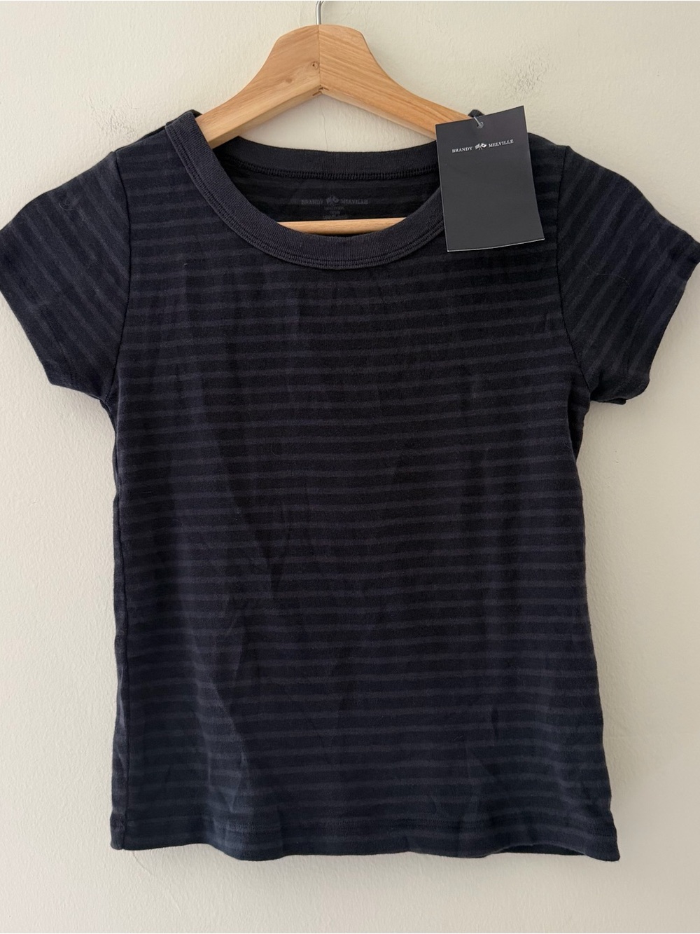 Brandy Melville NWT Striped T-Shirt Baby Tee Black Gray Short Sleeves Size Small